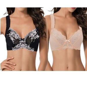 Curve Muse. Elegant Lace Minimizer Underwirw Bra.  Black and Tan. Size 38C. NWT.